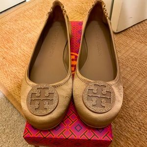 NEW in box Tory Burch Minnie Travel Ballet flats with Pave Logo Sz 9
